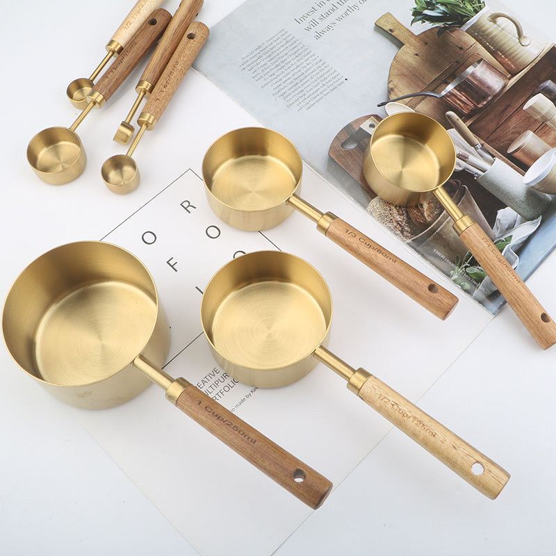 Jiusuo Copper Color Wooden Handle Measuring Spoon