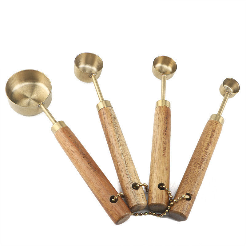 Jiusuo Copper Color Wooden Handle Measuring Spoon