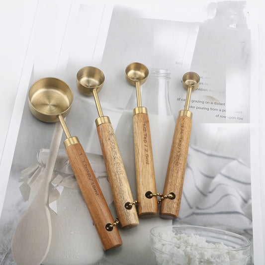 Jiusuo Copper Color Wooden Handle Measuring Spoon