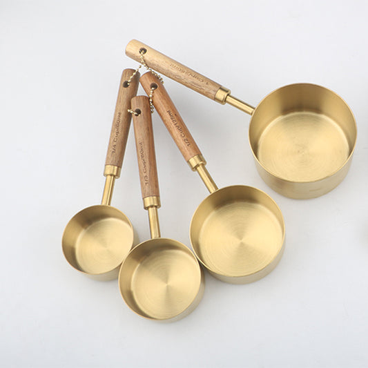 Jiusuo Copper Color Wooden Handle Measuring Spoon